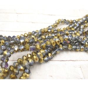 Gold Gray Crystal Rondelle Beads Full Strand Jewelry Making Supplies Craft